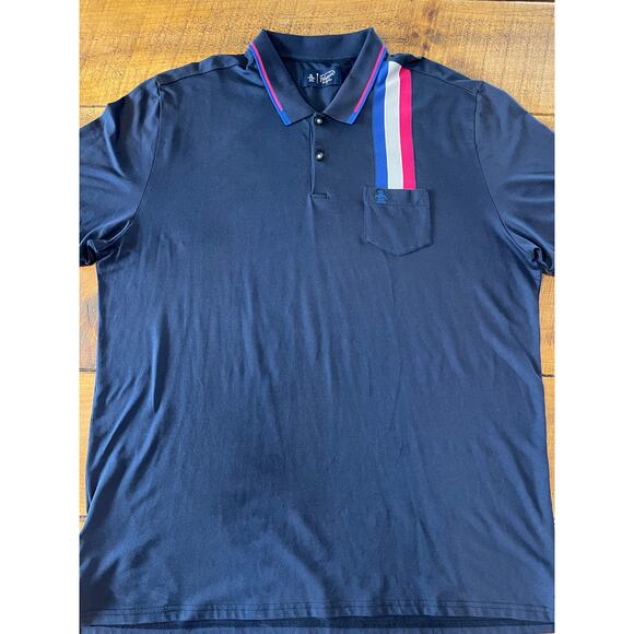 Mens Oringinal Penguin Navy Blue White Pink Stripe Detail Short Sleeve Polo XXXL - Picture 2 of 7